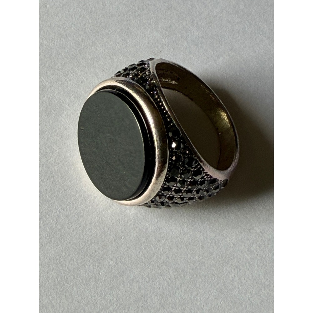 Cyber Goth Black Onyx Marcasite Signet Ring Size 8.25